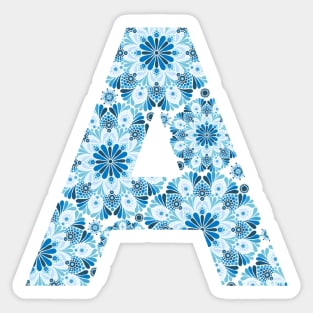 Floral Mandala Capital Letter A blue Sticker